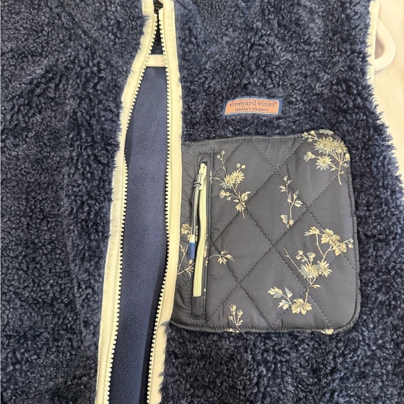 Vineyard Vines Navy Blue Fleece Vest with Floral Accents - Picture 2 of 6